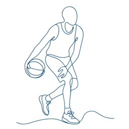 Continuous line drawing of a basketball player doing guard