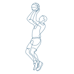 Minimal line drawing of a person about to shoot a three pointer in basketball.