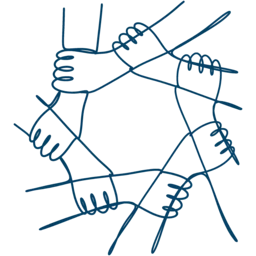 Continuous line art of a megaphone held by a hand